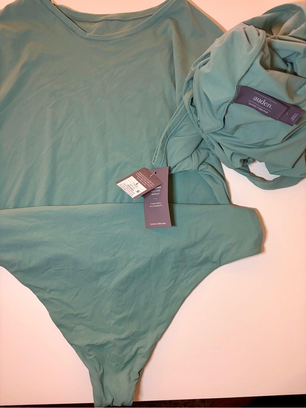 Auden Luxe Stretch, Sage Green fully lined Bodysuit, Luxury Collection